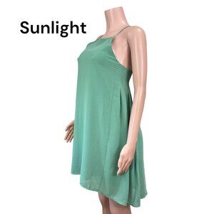 Naked Zebra Women SZ L Mini Dress Green  Sleeveless Spaghetti Strap Halter Neck
